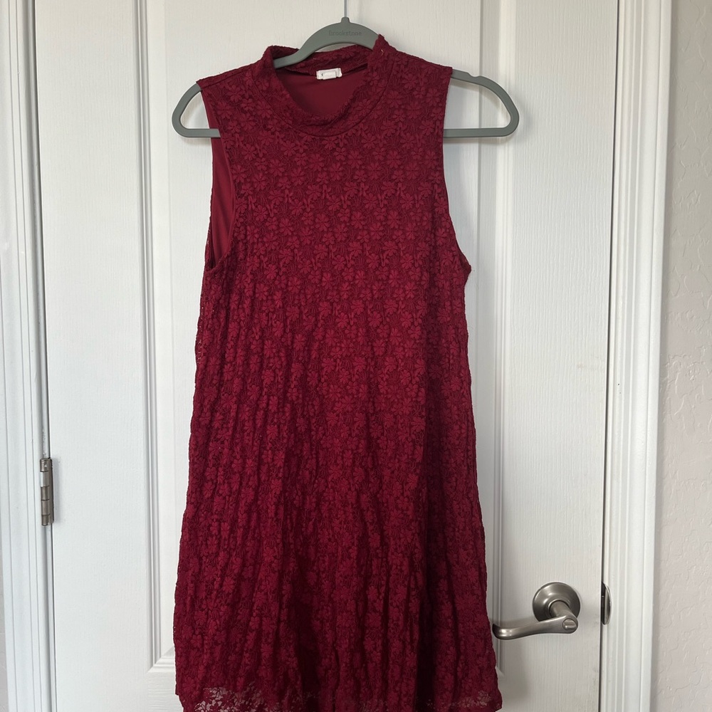 Red, high neck dress
